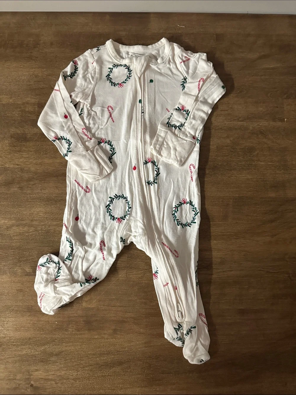 Carter's White Footed Pajamas with Green Wreaths and Pink Candy Canes